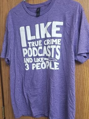 Gildan Purple Tee with White True Crime Graphic